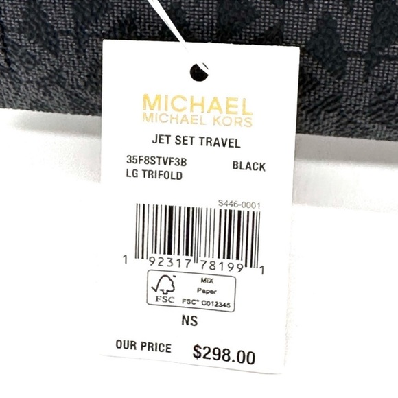 Michael Kors Large Trifold Wallet Black/Silver - Picture 8 of 8